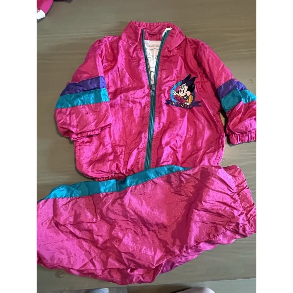 VTG 90s Disney Babies Minnie Mouse Nylon Tracksuit Windbreaker Set  18M Y2K READ
